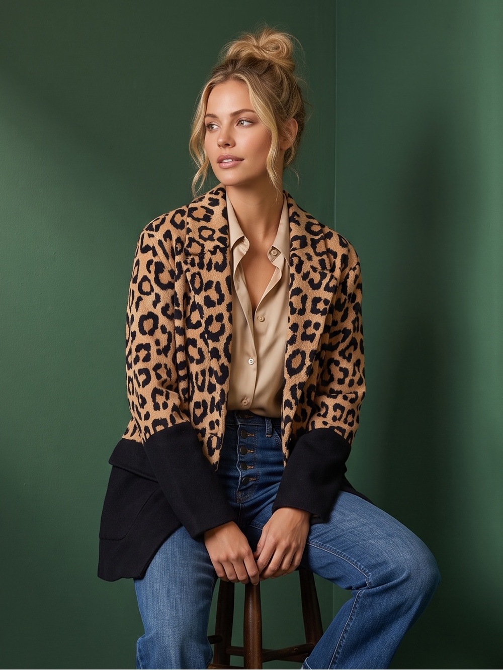 Chico's Leopard Print Open-Front Cardigan in Tan & Black